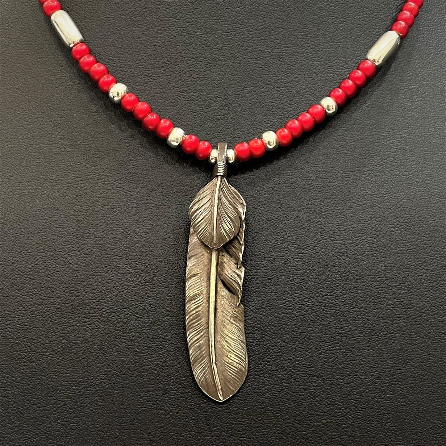 Goros Silver Top Feather (Left) (Xl) & Antique Red Beads Setup