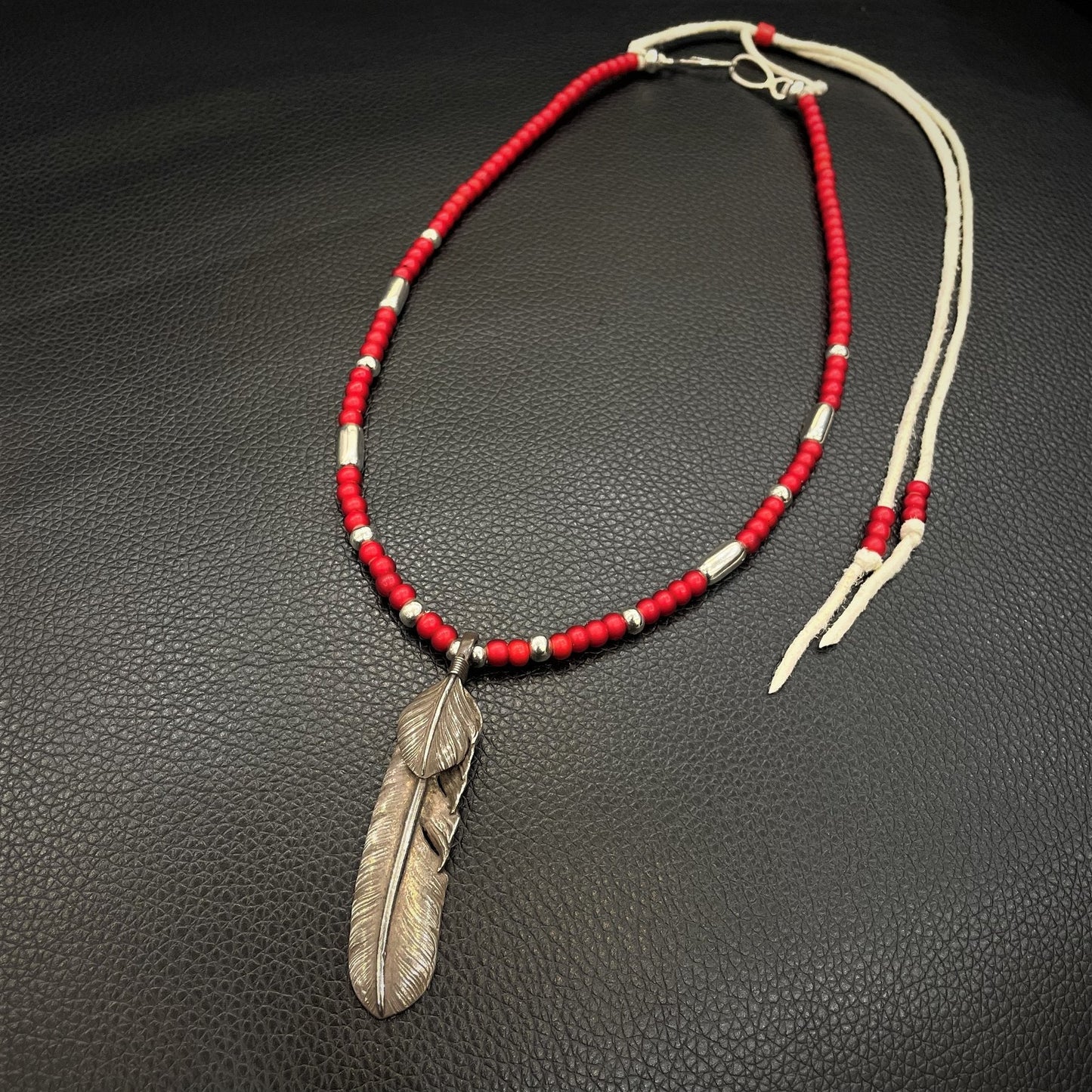 Goros Silver Top Feather (Left) (Xl) & Antique Red Beads Setup