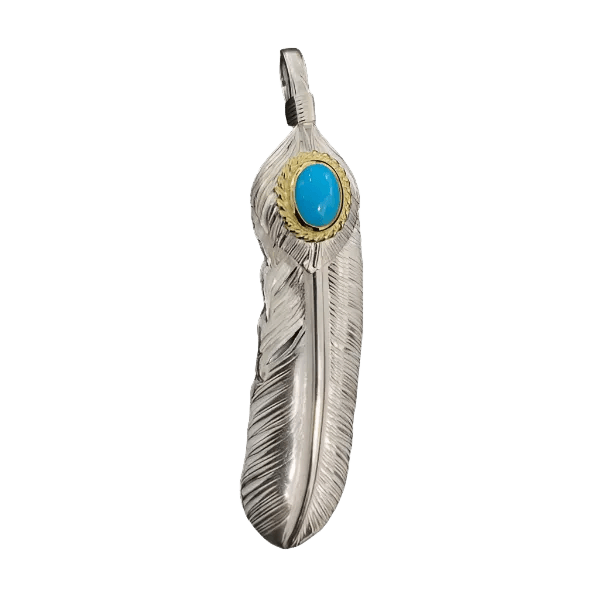 Goros Xl Turquoise Feather Silver Gold Rope - Facing Right