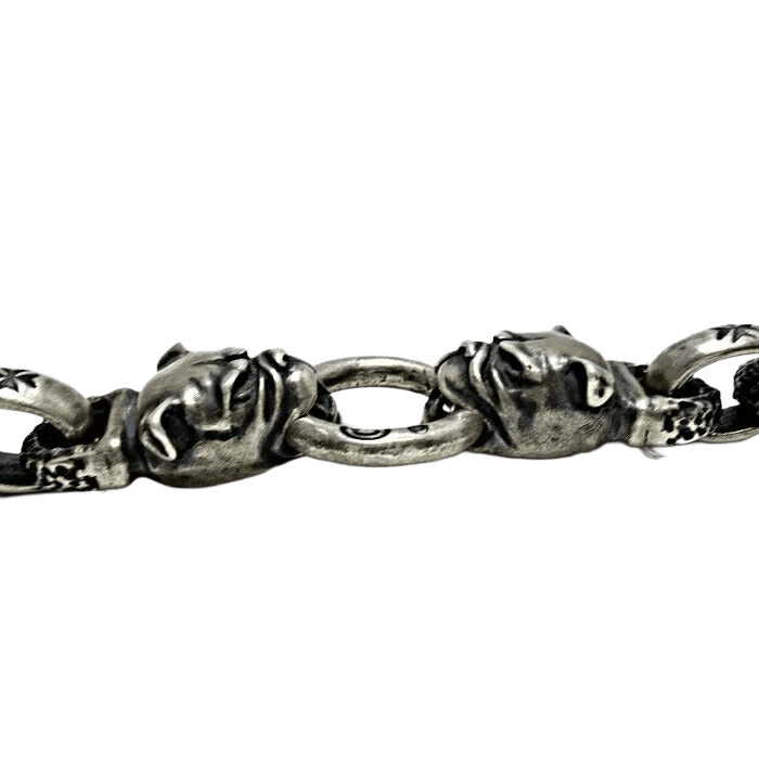 2 Bull Dog Head With HWO & Chiseled Anchor Links Bracelet