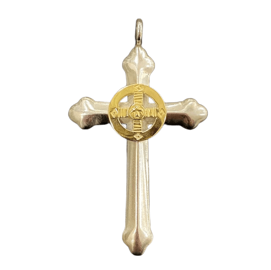 Goros All Gold Wheel Cross Pendant - Silver & Gold