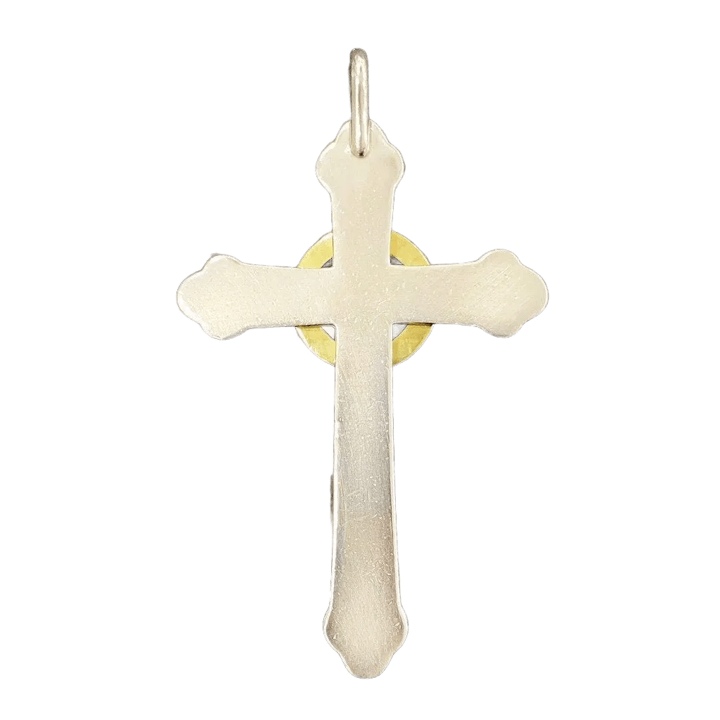 Goros All Gold Wheel Cross Pendant - Silver & Gold