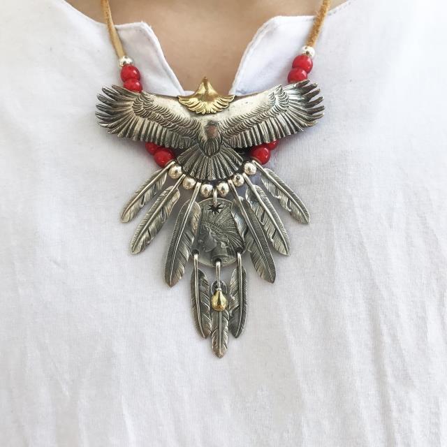 Eagle with Feather and Red Beads Setup | Goros Authorized Dealer