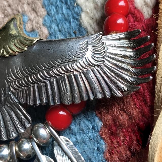 Eagle with Feather and Red Beads Setup | Goro's Native Feather Authorized Dealer