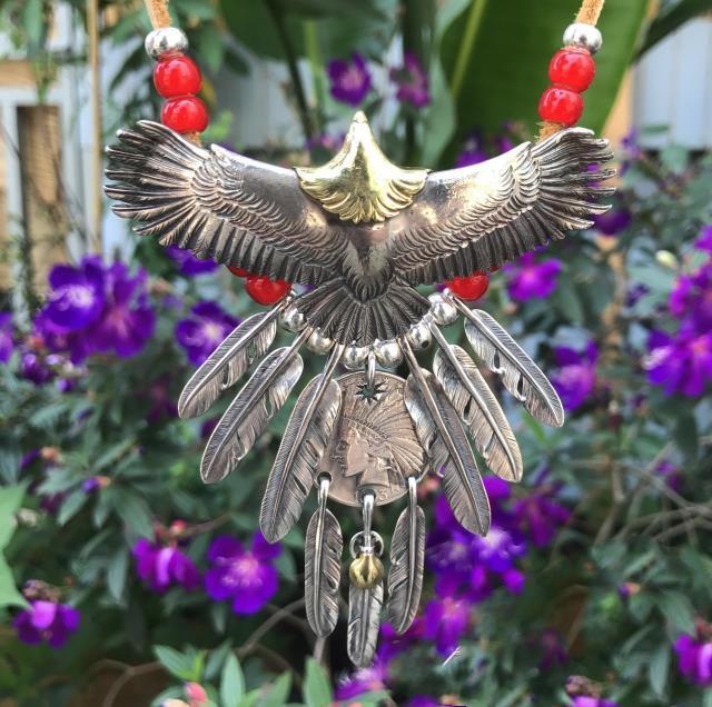 Eagle with Feather and Red Beads Setup | Goro's Feather Authorized Dealer