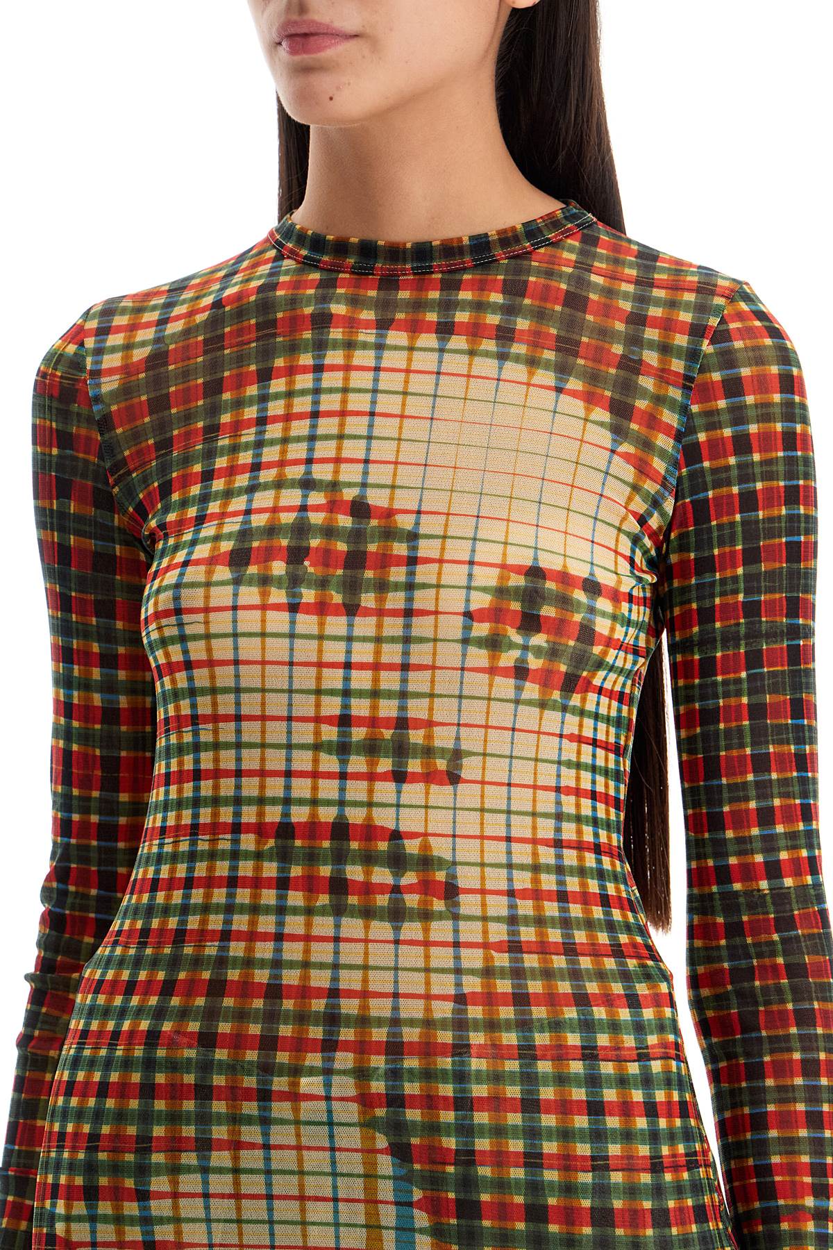 JEAN PAUL GAULTIER JEAN PAUL GAULTIER mesh tartan face top with unique