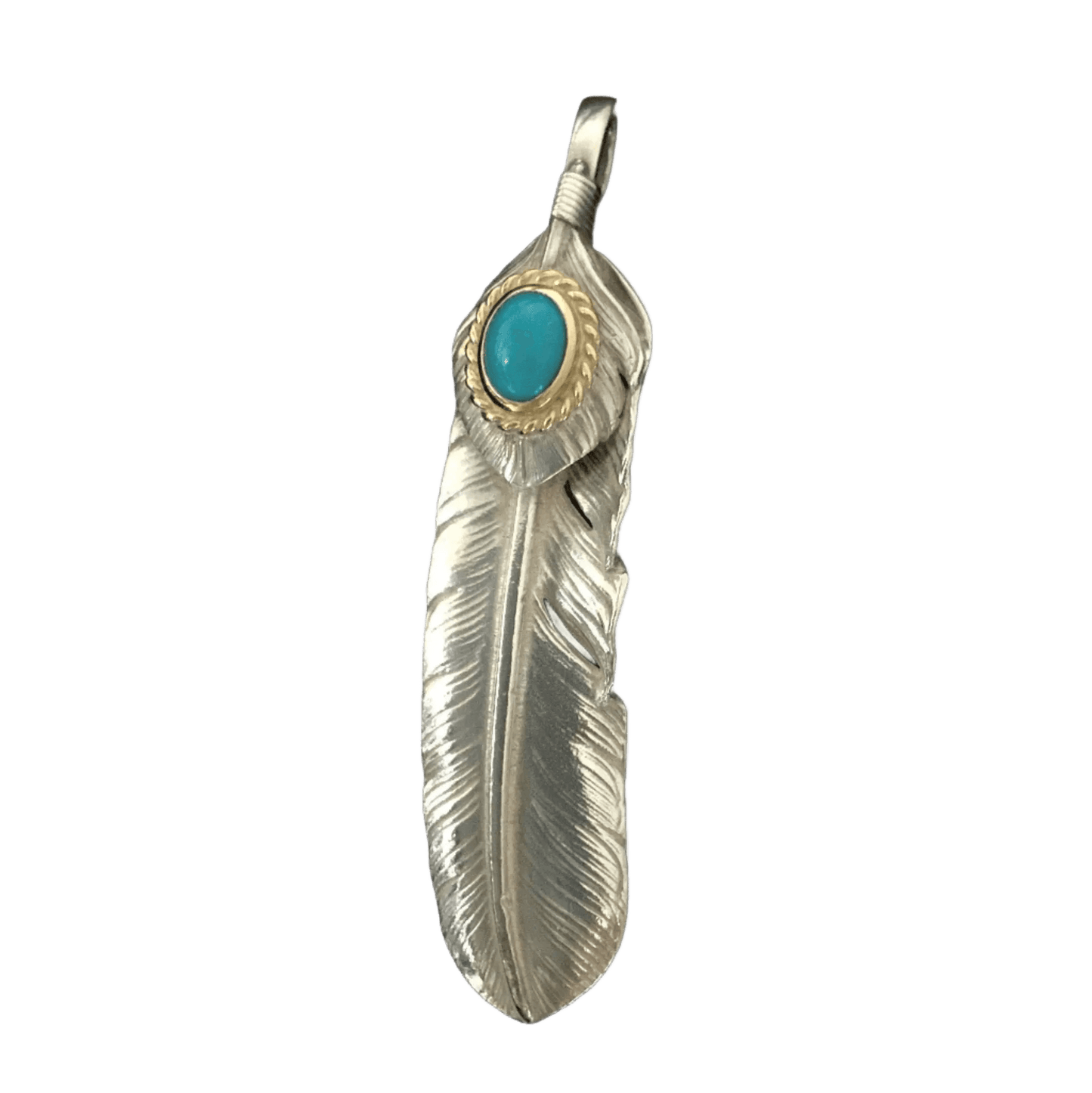 Goros Xl Turquoise Feather Silver Gold Rope - Facing Left