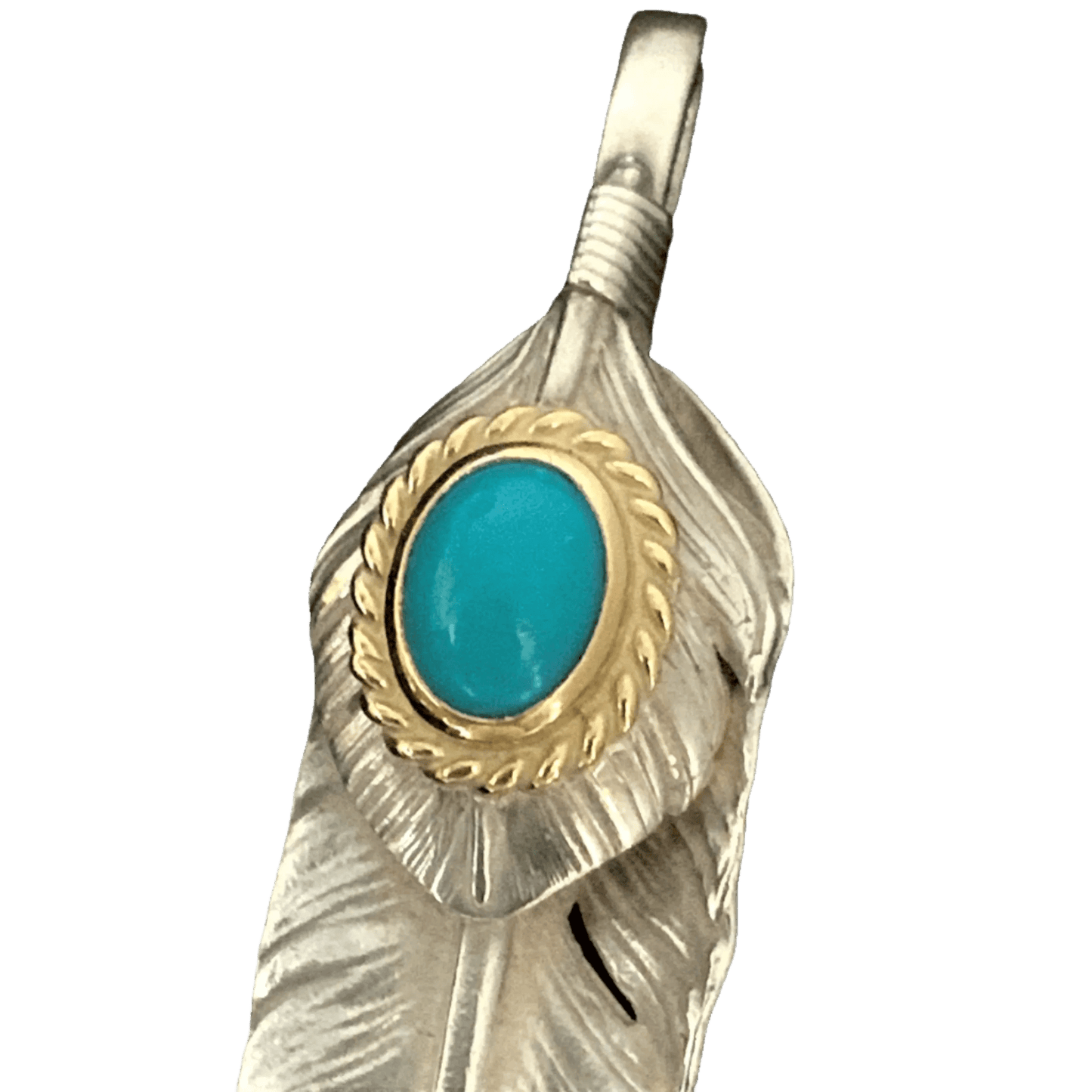 Goros Xl Turquoise Feather Silver Gold Rope - Facing Left