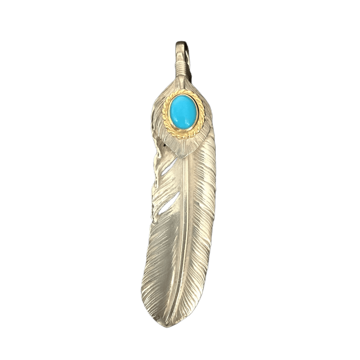 Goros Xl Turquoise Feather Silver Gold Rope - Facing Right