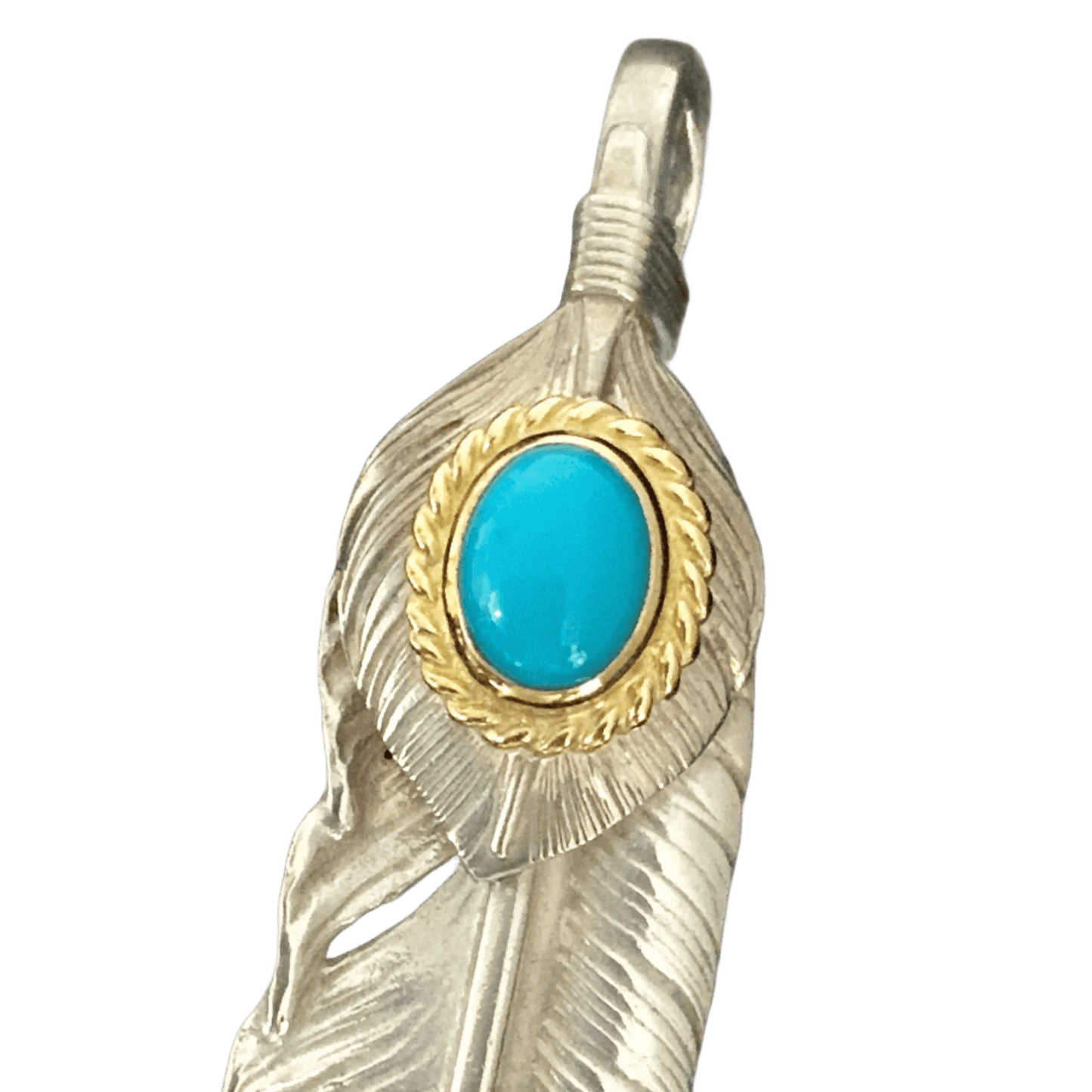 Goros Xl Turquoise Feather Silver Gold Rope - Facing Right