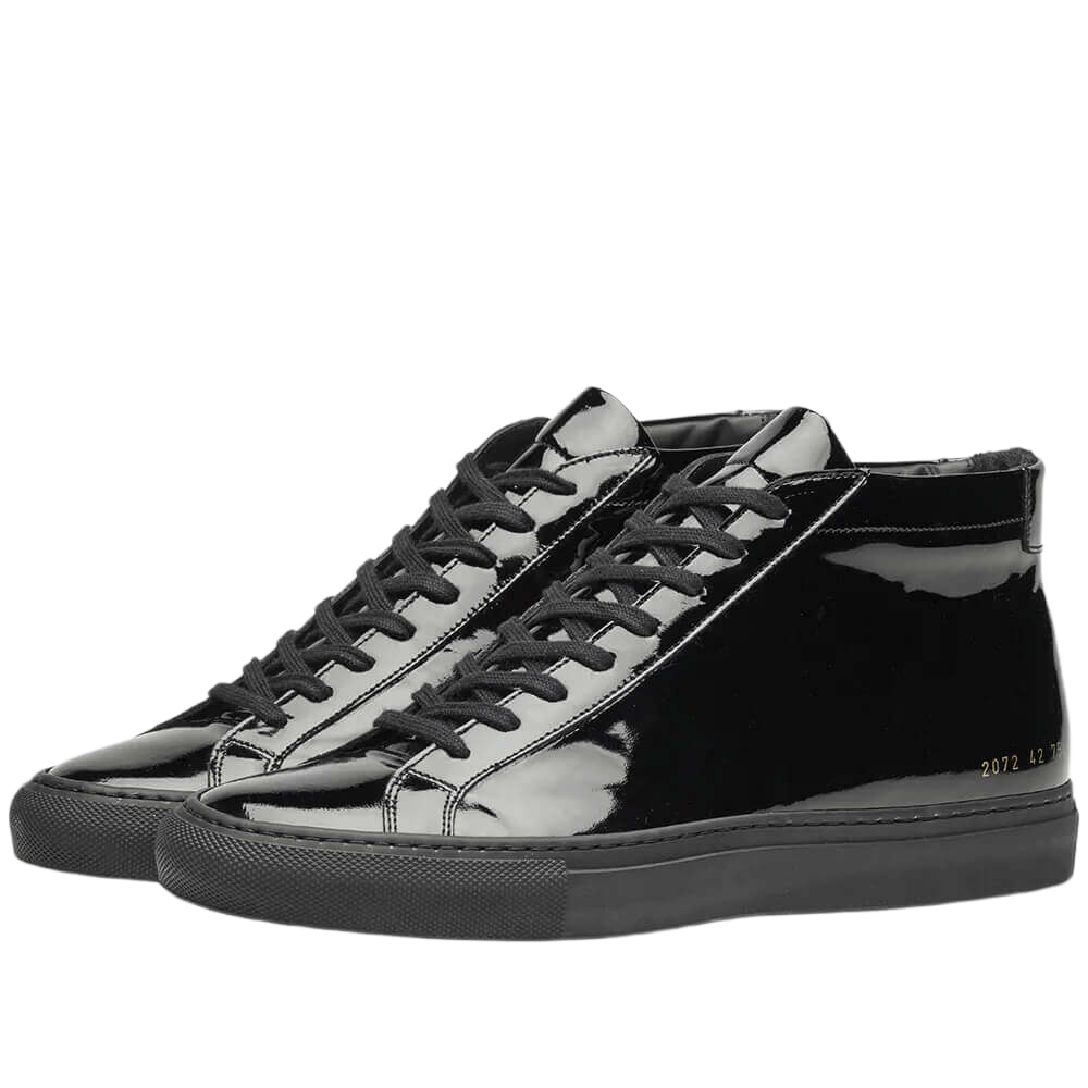 Common Projects Men's Achilles Leather Mid-Top Gloss Sneakers